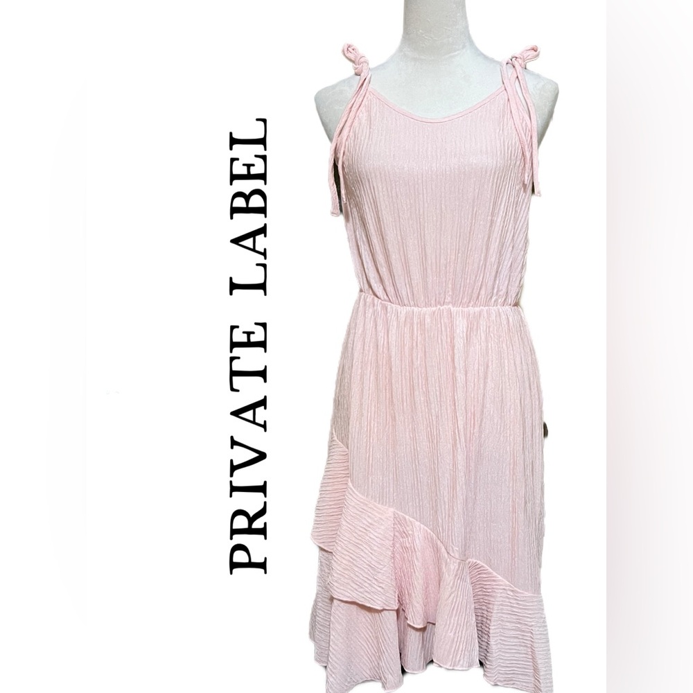 Private Label Ruffled hem PINK DRESS WITH SPAGHETTI TIE STRAPS. Size S,M,L